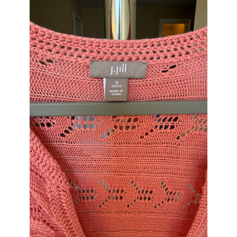 J.Jill Cardigan Petite Coral Pink Pointelle Linen Blend Sweater Size S - Picture 3 of 8